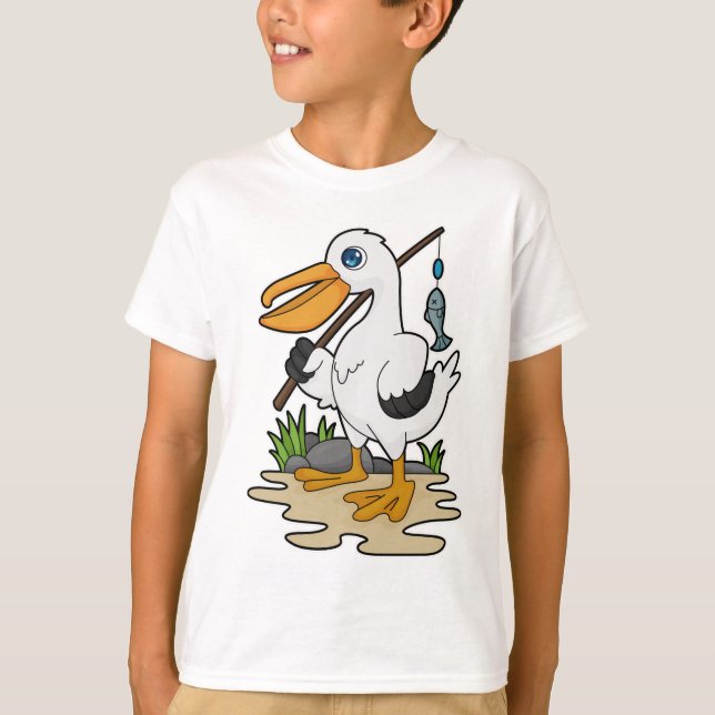 T-shirt Pélican comme pêcheur avec la baguette de pêche et (Devant)
