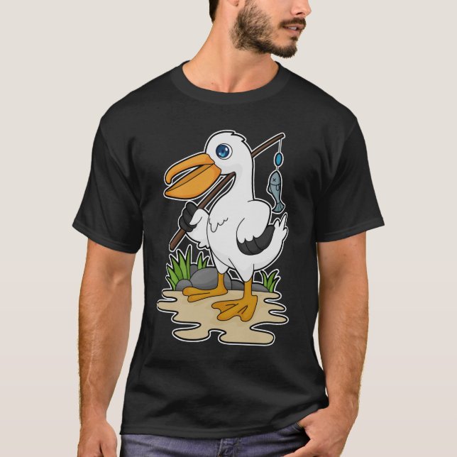 T-shirt Pélican comme pêcheur avec la baguette de pêche et (Devant)