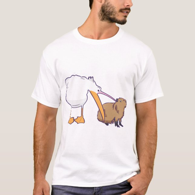 T-shirt Pelican essaie de manger Capybara Funny Cute Kawai (Devant)