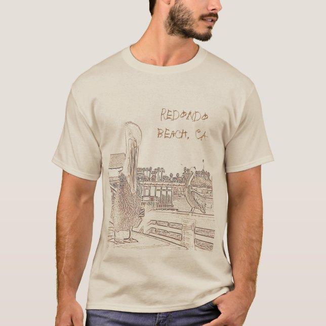 T-Shirt - Pélicans sur la jetée avec emplacement (Devant)