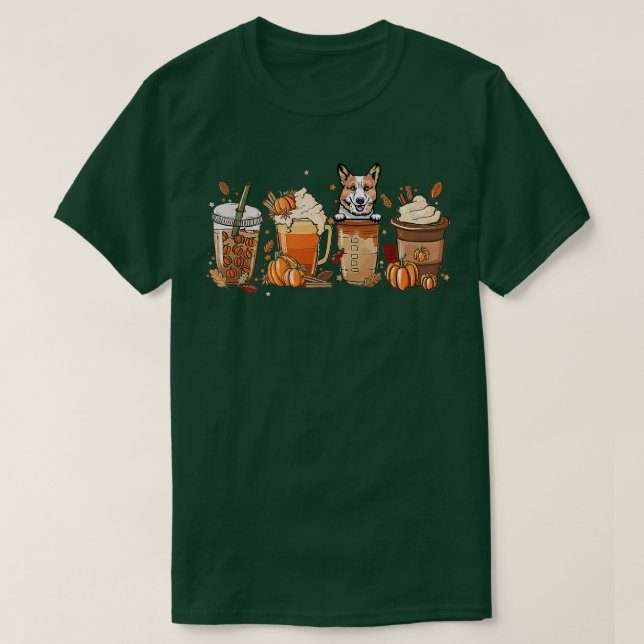 T-shirt Pembroke Welsh Corgi Fall Café Halloween Citrouill (Design devant)