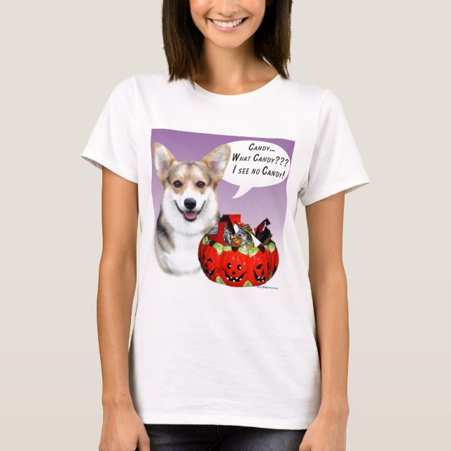 T-shirt Pembroke Welsh Corgi Halloween Candy (Devant)