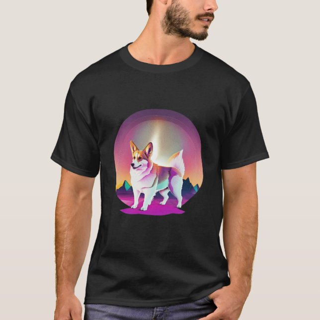 T-shirt Pembroke Welsh Corgi Synthwave 80s Retrowave Esthé (Devant)