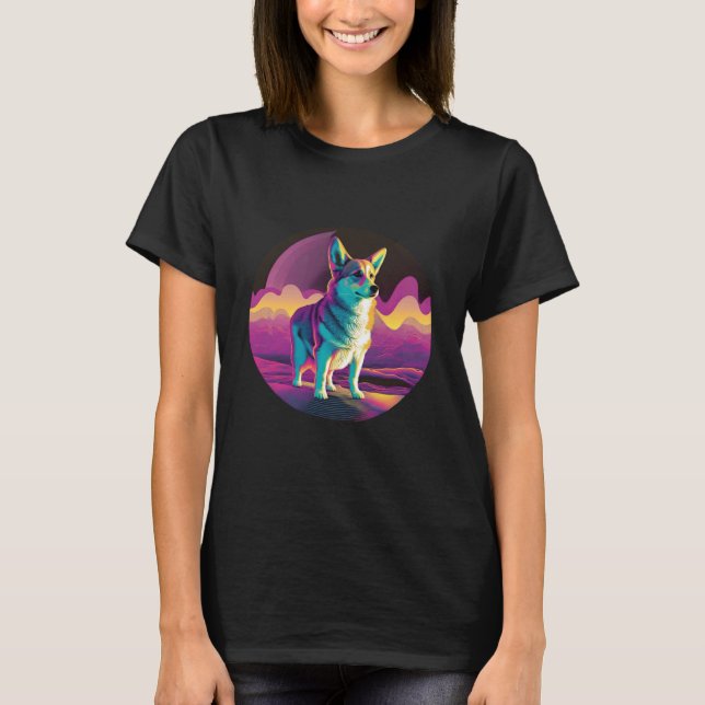 T-shirt Pembroke Welsh Corgi Synthwave 80s Retrowave Esthé (Devant)