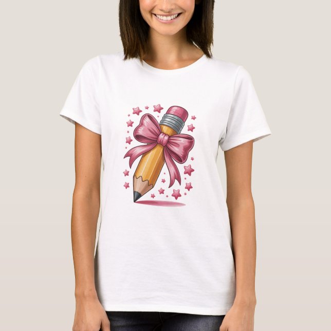 T-shirt Pencil Coquette Bow Enseignant Appréciation School (Devant)