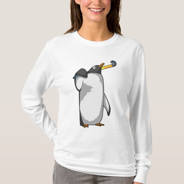 T-shirt Penguin at Hockey with Hockey stick (Devant)