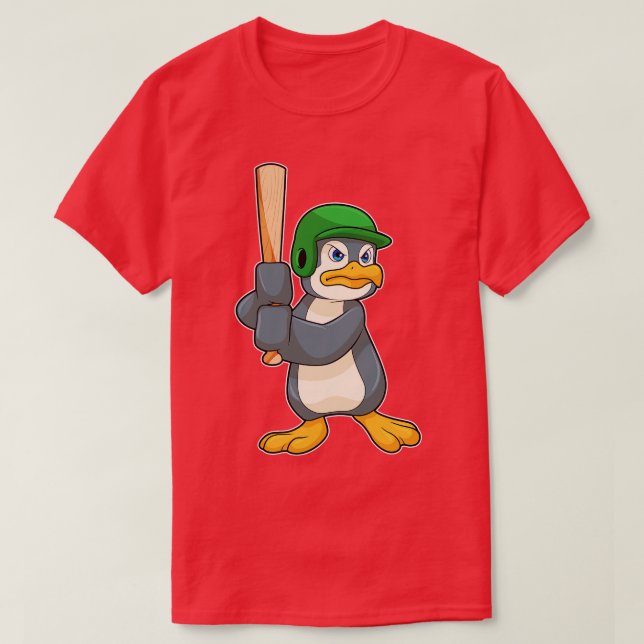 T-shirt Penguin au baseball avec casque de batte de baseba (Design devant)