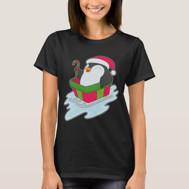 T-shirt Penguin Christmas Sled (Devant)