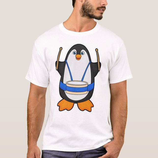T-shirt Penguin comme musicien avec tambour (Devant)