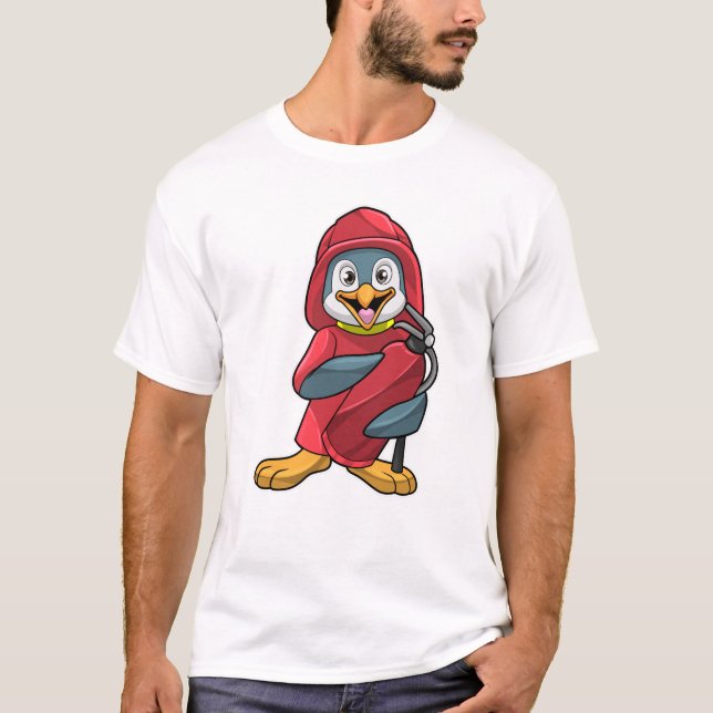 T-shirt Penguin comme pompier avec extincteur (Devant)
