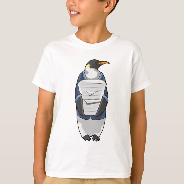 T-shirt Penguin comme secrétaire avec pile de papier (Devant)