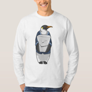 T-shirt Penguin comme secrétaire avec pile de papier