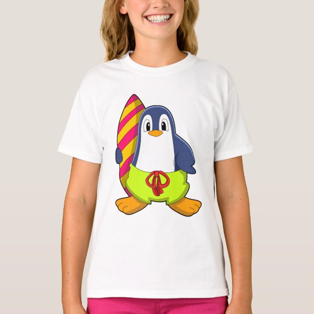 T-shirt Penguin comme surfer avec Surfer (Devant)