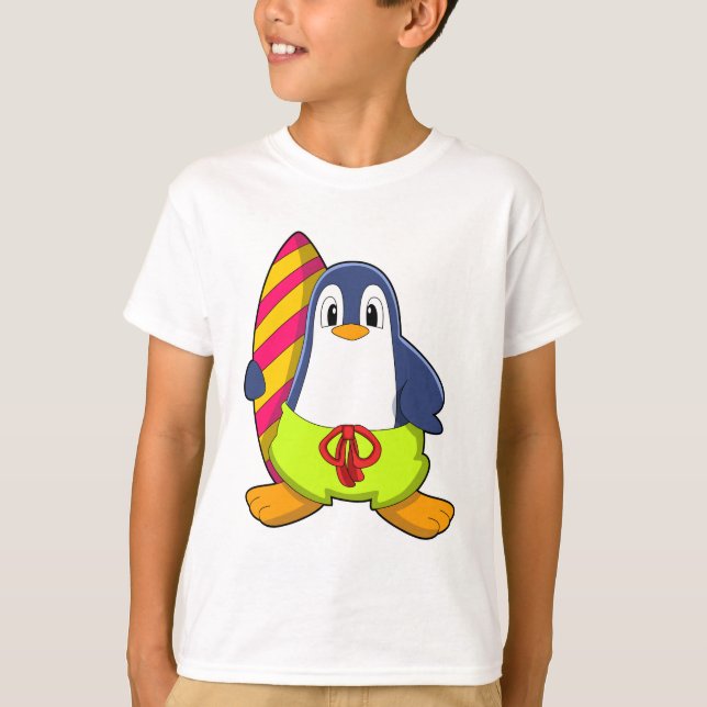 T-shirt Penguin comme surfer avec Surfer (Devant)