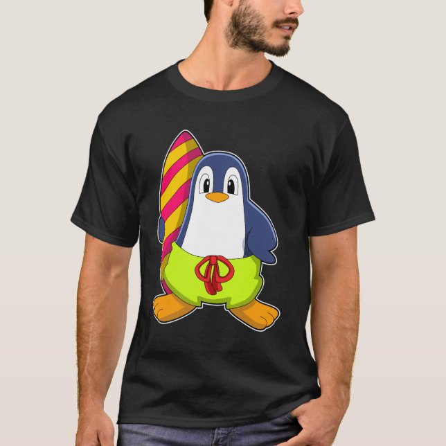 T-shirt Penguin comme surfer avec Surfer (Devant)