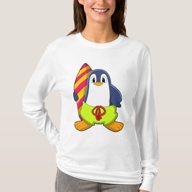 T-shirt Penguin comme surfer avec Surfer (Devant)