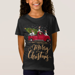 T-Shirt Penguin Conduite de Noël Arbre Rouge Camion Pengui