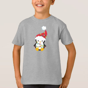 T-shirt Penguin de Noël, Chapeau de Noël, Lumières de Noël