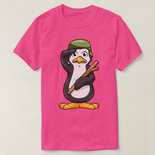 T-shirt Penguin en tant que soldat avec casque et salut mi (Design devant)