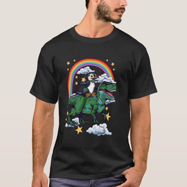 T-shirt Penguin monte un Dinosaur Dino (Devant)