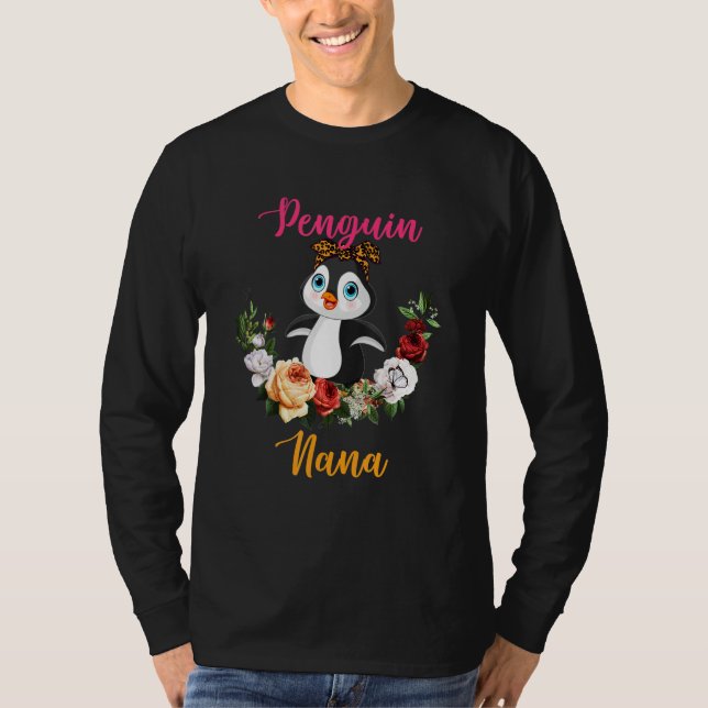 T-shirt Penguin Nana Floral Penguin Bow Tie Lover Mother's (Devant)