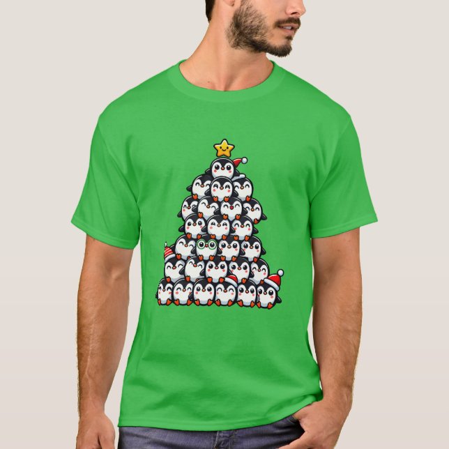 T-shirt Penguin Noël drôle rétro arbre de Noël (Devant)