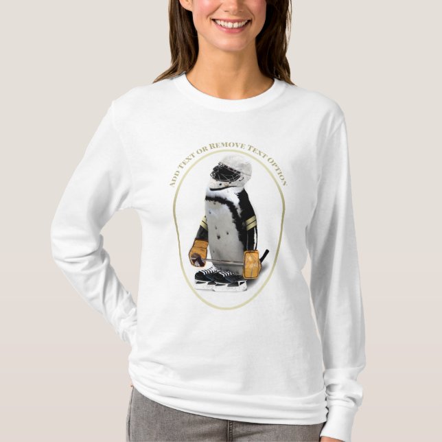 T-shirt Penguin Wearing Ice Hockey Gear (Devant)