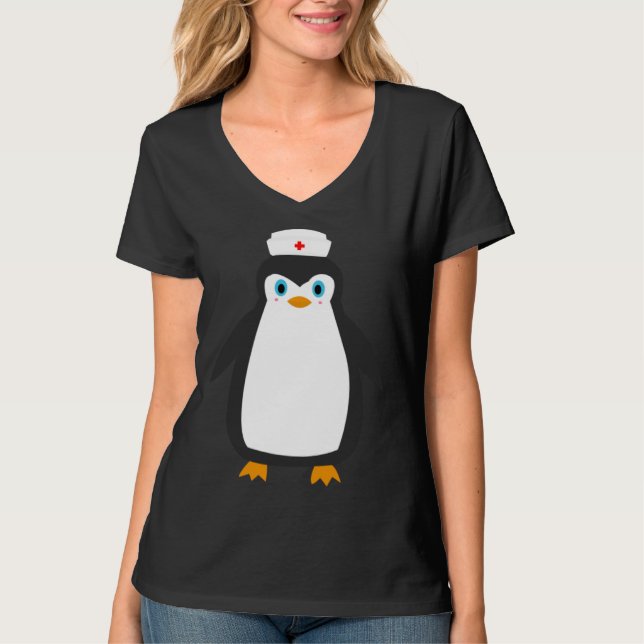 T-shirt Penguin Wears Nurse Hat Nursing (Devant)