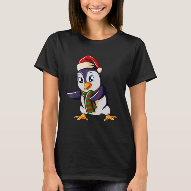 T-shirt Penguin with Christmashat Floss Dance on Christmas (Devant)