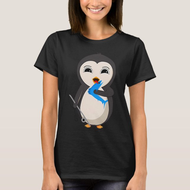 T-shirt Penguina - pêche à la canne (Devant)