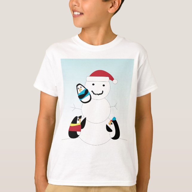 T-shirt Penguins bâtiment Snowman hiver (Devant)