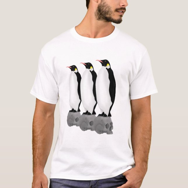 T-shirt Penguins empereurs debout sur le crâne humain (Devant)