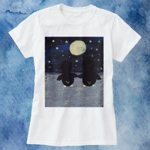 T-shirt Penguins tenant les mains dans la neige au clair d