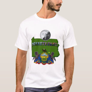 T-shirt Pennsylvanie Carte, trimestre, drapeau et texte de