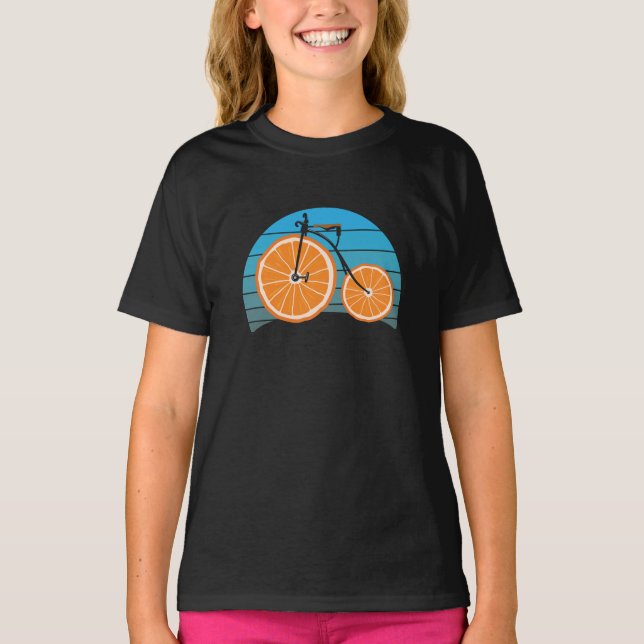 T-shirt Penny Farthing Bicycle Orange Wheels (Devant)