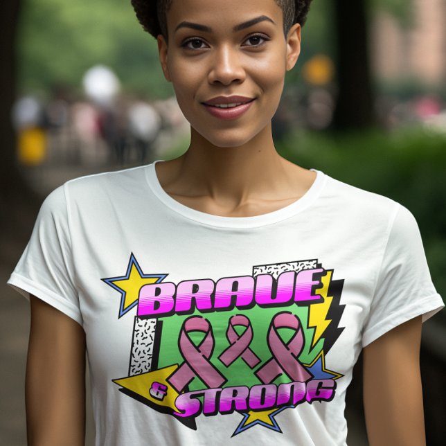 T-shirt Pensez au cancer rose (style rétro des années 90) (Créateur téléchargé)