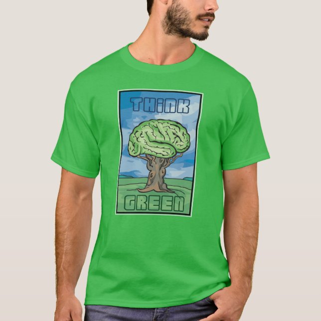 T-shirt Pensez au cerveau vert (Devant)