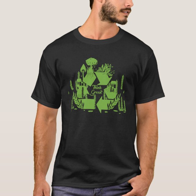 T-shirt Pensez Jour des terres vert (Devant)