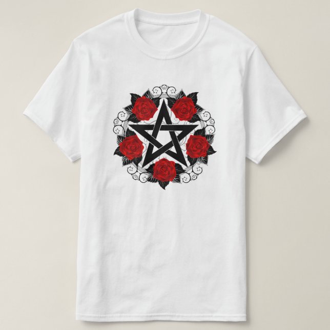 T-shirt Pentagramme aux roses rouges (Design devant)