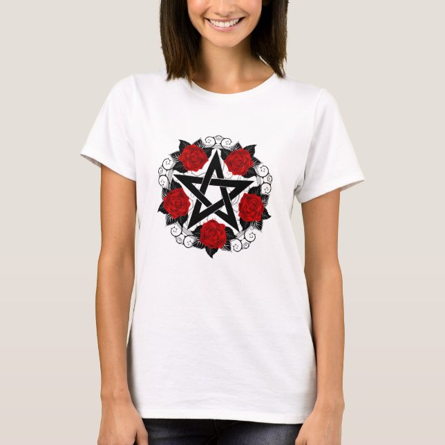 T-shirt Pentagramme aux roses rouges (Devant)