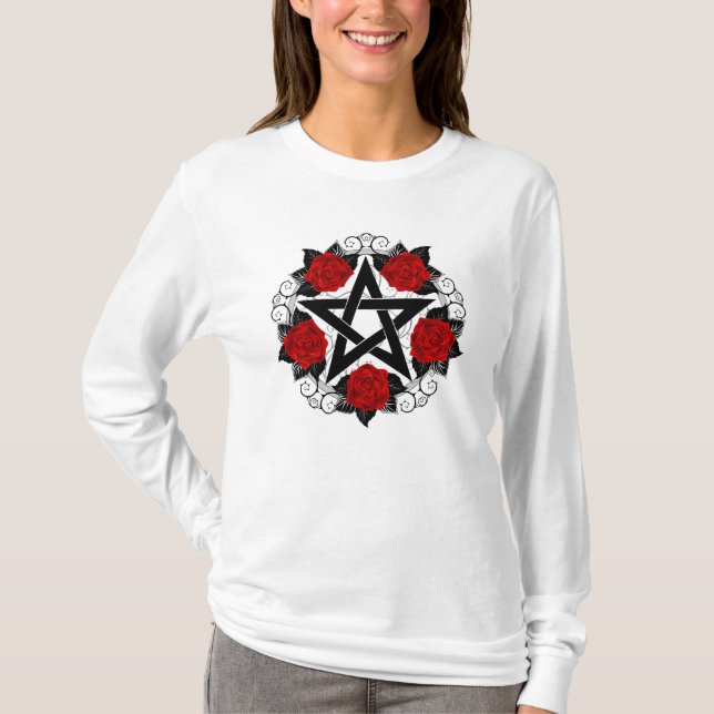 T-shirt Pentagramme aux roses rouges (Devant)