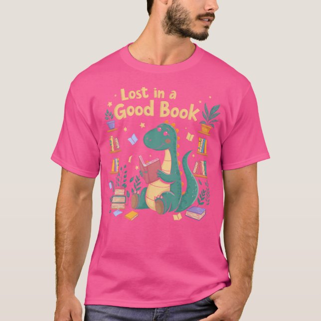 T-shirt Perdu Dans Un Bon Livre Dino Reader Cute Dinosaur (Devant)