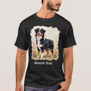 T-shirt Père Aussie Berger Australien Tricolore Noir