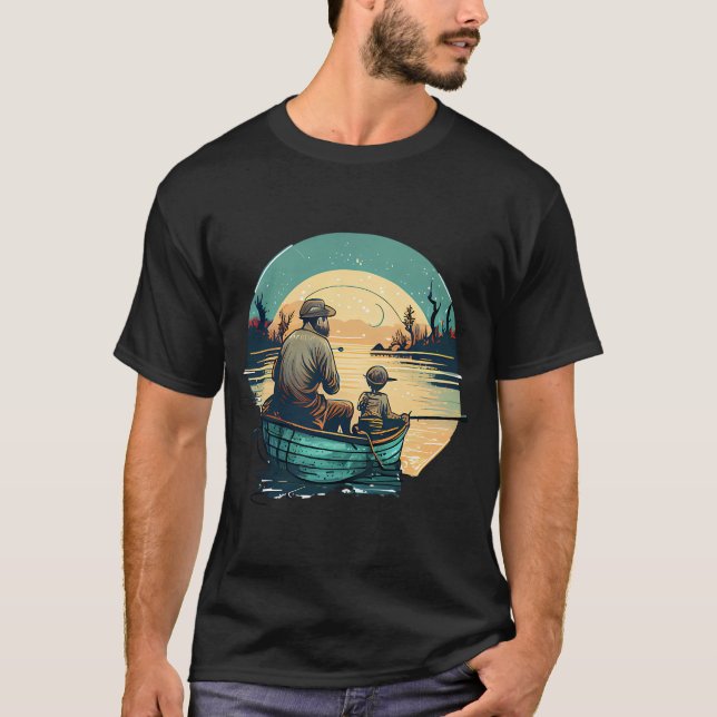T-shirt Père et enfant pêchant ensemble (Devant)