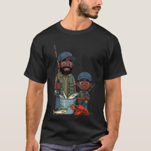 T-shirt Père et fils afro-américains pêchant