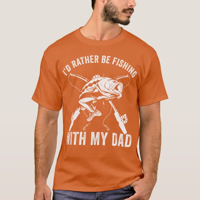 T-shirt Père Et Fils Plutôt Pêcher Avec Papa Ami Amusant (Devant)