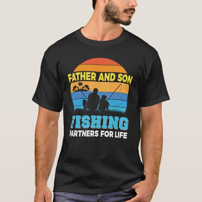 T-shirt Père et son papa et moi Pêcher pour hommes Cadeau (Devant)