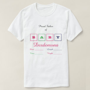 T-shirt Père fier de statistiques et de nom de bébé fille