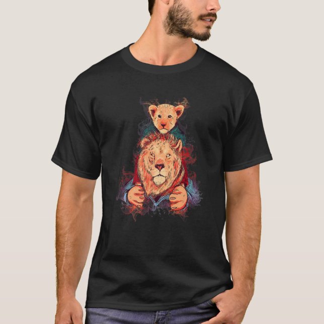 T-shirt Père Fils Lion Éclaboussure d'Eau (Devant)