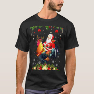 T-shirt Père Noël à cheval sur un coq Noël Renne Poule Amo